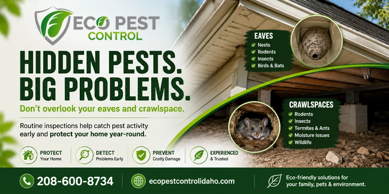 Why Eaves & Crawlspaces Are Hotspots for Hidden Pest Activity Meridian, ID